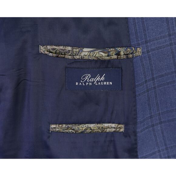 Ralph Lauren Men's Blue Windowpane Silk Wool 2-Btn Sportcoat Blazer 52R - Picture 8 of 9